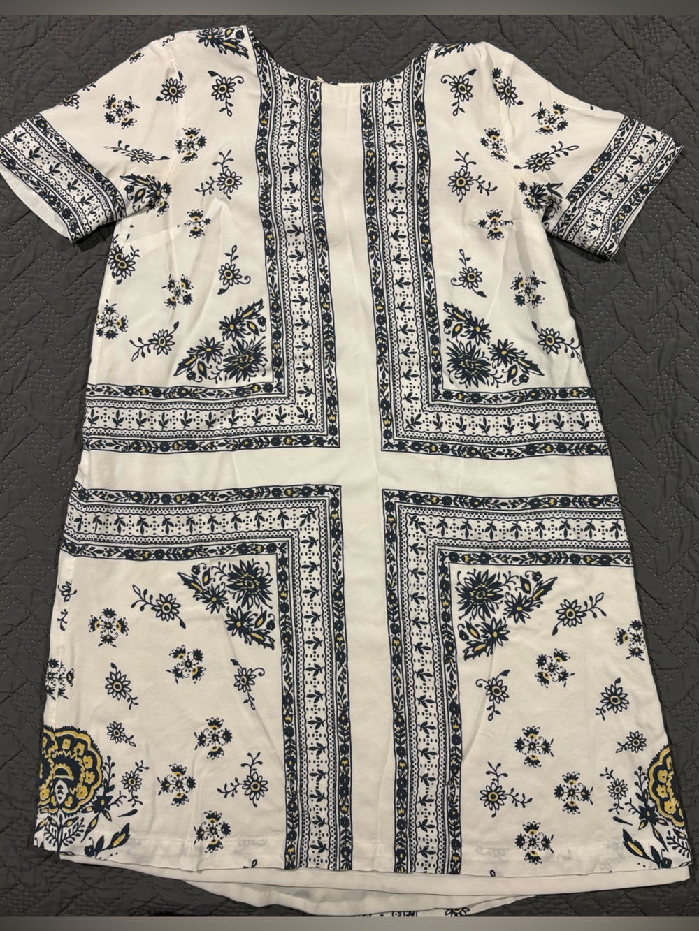 LOFT White Midi Dress with Navy and Yellow Floral Print